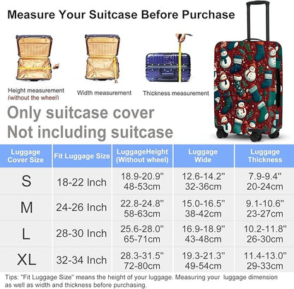 Christmas Luggage Cover - Allover Green Socks and White Snowmen Pattern on Dark Background, Stretchable Suitcase Protector for 32 34 Inch Travel Bags