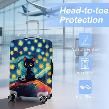 ANNA QUEEN Cut Black Cat Luggage Cover Washable Suitcase Protector Suitcase Cover Anti-Scratch,Stretchable Fit for 18-32Inch Luggage,Travel Bag Cover M(fits 22-25Inch suitcase)