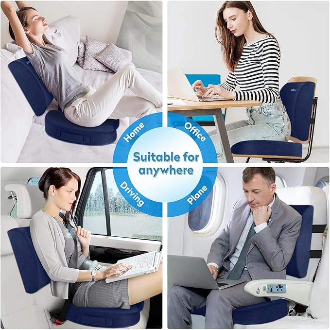 CloudBliss Seat Cushion,Office Chair Cushion,Car Seat Cushion,Lumbar Support Pillow for Office Chair,Back Support Memory Foam Pillow Coccyx Cushion for Tailbone Pain&Sciatica Pain Relief,Blue, X-Large