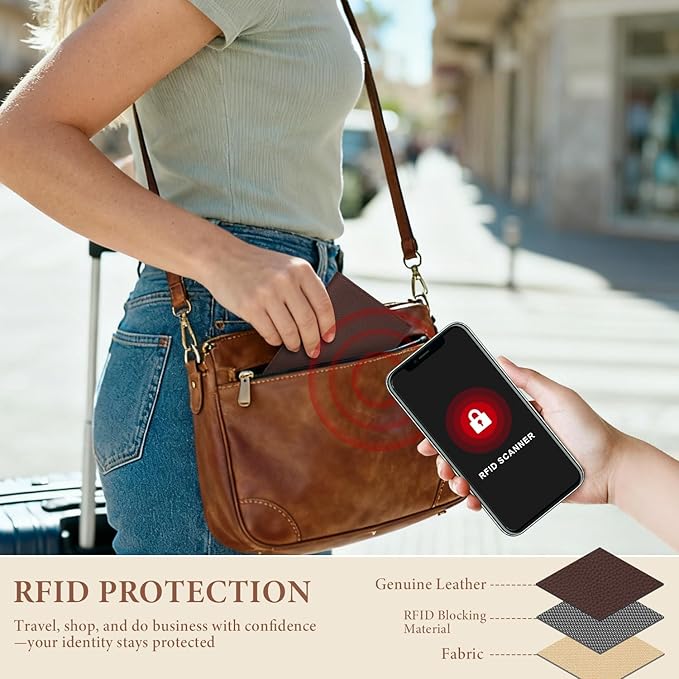 Genuine Leather Passport Holder for Women Men, Hidden Airtag Pocket, RFID Blocking, Zippered Coins Pocket & Cash Compartment Travel Gifts Essentials Passport Cover Case - Coffee