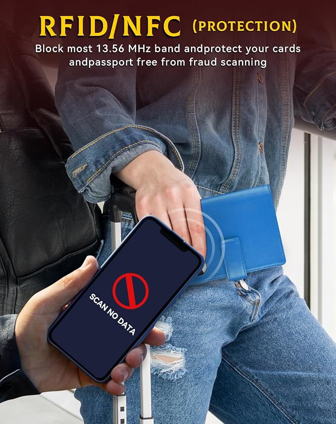 Passport Holder Wallet Cover Case for Women and Men,RFID Blocking,Passport Case with AirTag Holder,Travel Accessories (Blue)