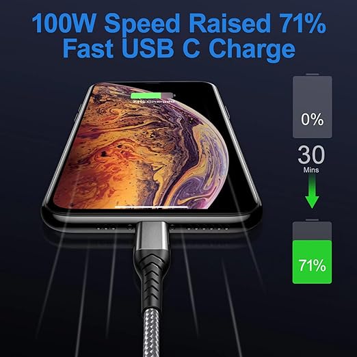 Durcord USB C to USB C Cable, 2Pack 100W 6ft USB C Charger Cable Fast Charging for Android/Phone/Pad, Type C to Type C Charger Braided USB Cable Compatible withi Phone 15 Pro Plus Max Silver