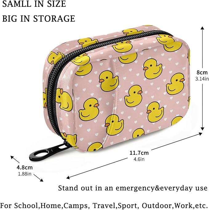 Fustylead Cartoon Duck Travel Pill Organizer Bag with Zipper Small Pill Box 7 Day Pill Case for Purse Storage Weekly Vitamin Medicine Supplement