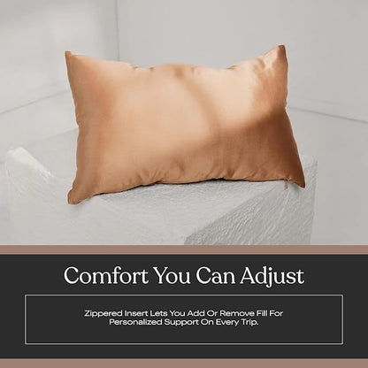Lunya Washable Silk Travel Pillow – Soft Mulberry Silk Neck Pillow with Zipper Pillow Insert, Adjustable Fill, and Snap Straps – Travel Essential for Plane, Car, or Home - Hidden Nest - One Size