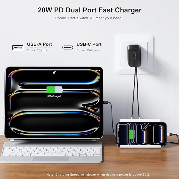 3 Pack Type C Charger, Dual Port USB C Wall Plug 20W PD & QC3.0 USB A Fast Charging Block for Samsung Galaxy S24 S23/S3+/S23 Ultra/S22/S22+/S22 FE/Note 20 Ultra/10, iPhone 16/17 Brick Box(Black)