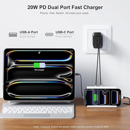 3 Pack Type C Charger, Dual Port USB C Wall Plug 20W PD & QC3.0 USB A Fast Charging Block for Samsung Galaxy S24 S23/S3+/S23 Ultra/S22/S22+/S22 FE/Note 20 Ultra/10, iPhone 16/17 Brick Box(Black)