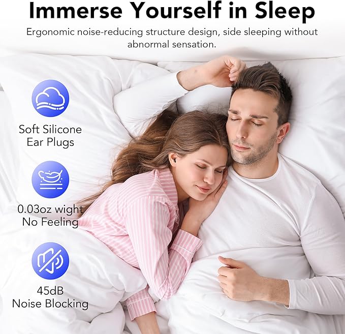 Ear Plugs for Sleeping Noise Cancelling, Ultra-Soft Silicone Ear Plugs for Sleep, 45dB Reusable Noise Cancelling Ear Plug Hearing Protection for Study/Work/Concert, EarPlugs with Case & 8 Eartips
