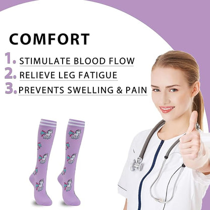 fenglaoda Compression Socks Women Men 6 Pairs, Knee High Best Support Circulation Socks for Running, Travel, Flight, Nurse