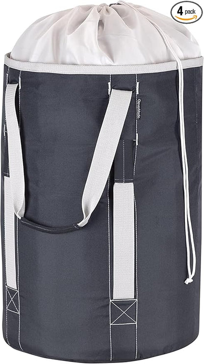 CleverMade Laundry Backpack Duffel Bag Tote with Shoulder Straps - Extra Large Capacity Clothes Hamper with Drawstring Top Closure Lid, Charcoal/Cream (Pack of 4)