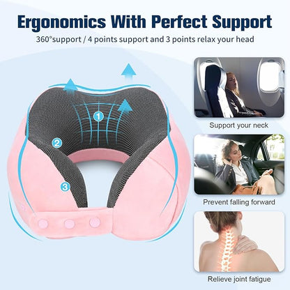 Neck Pillow for Traveling, Travel Pillows for Airplanes,100% Pure Memory Foam Travel Neck Pillow, Adjustable Flight Pillow, Portable Plane Accessories with Eye Mask, Earplugs, Carry Bag