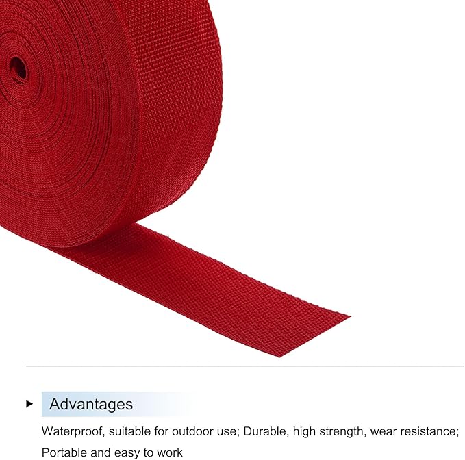 MECCANIXITY Lightweight Polypropylene Webbing Strap 2" 25 Yard Backpack Strapping Band Red for Outdoor Luggage Cargo Straps