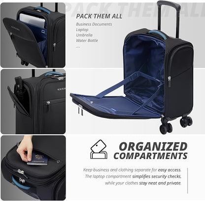 Verage Under Seat Luggage with Wheels, Softside Small Suitcase Spinner Carry On Luggage Bags for Airlines Airplanes Short Trip Men Women (Black, 14-Inch Underseat)