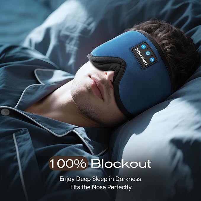3D Sleep Mask with Bluetooth Headphones, Sleeping Headphones for Side Sleepers, Wireless Music Eye Mask with Ultra-Thin Stereo Speakers for Men, Women, Tech Gifts, Deep Blue