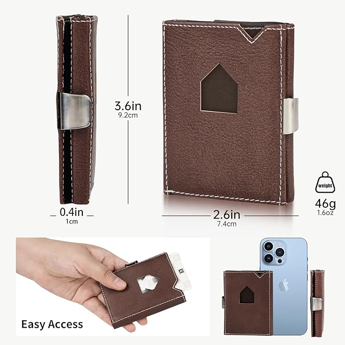 Men's Wallet, Genuine Leather RFID Blocking Slim Money Clip Wallet Minimalist Front Pocket Tri-Fold Money Clip Credit Card Holder with Present Box Brown