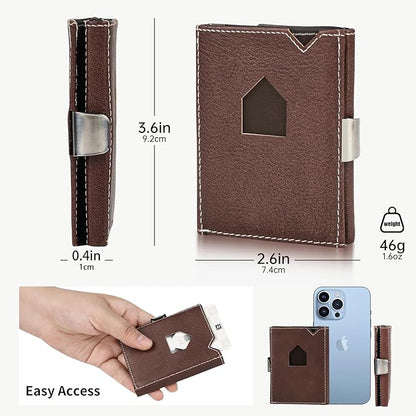 Men's Wallet, Genuine Leather RFID Blocking Slim Money Clip Wallet Minimalist Front Pocket Tri-Fold Money Clip Credit Card Holder with Present Box Brown