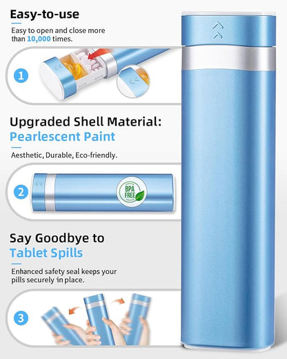 Betife Travel Pill Organizer Weekly 7 Day, Compact Daily Pill Box, Portable Medicine Case, Cute Pill Holder for Vitamins Supplements, Drawer-Shaped Pills Organizer (Blue)