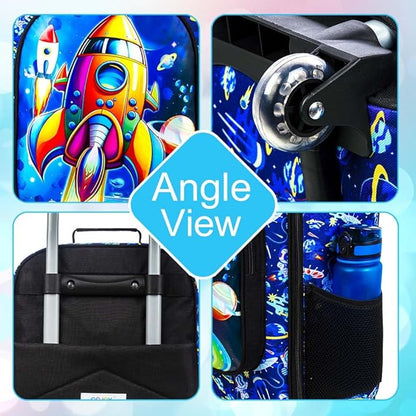 UFNDC Kids Suitcase for Boys, Rockets Rolling Luggage with Wheels，Travel Carry on for Children Toddler Elementary