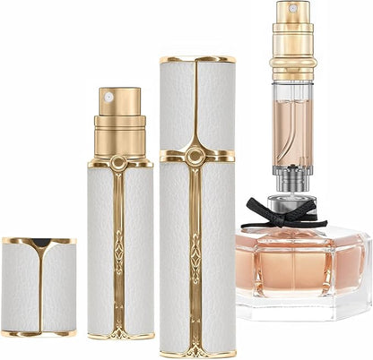 BF01WHG Leather Perfume Bottle 10ml – Bottom-Fill Refillable Dispenser, Leak-Proof & Portable for Men & Women, Ideal for Travel, Gifting & Daily Use (WHG)