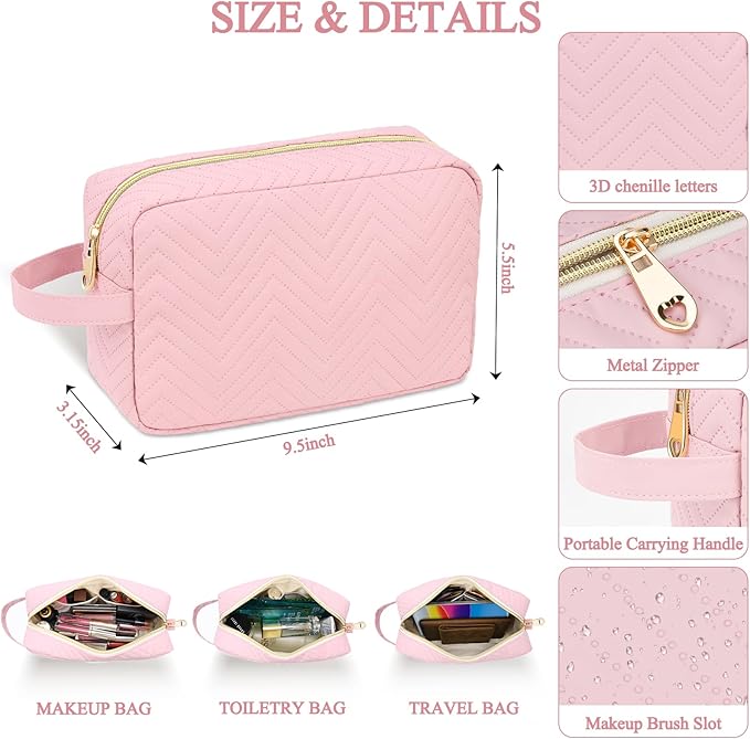 Personalized Initial Makeup Bag Trendy Stuff Leather Waterproof Cosmetic Bag Travel Toiletry Bag, Christmas/Thanksgiving/Halloween Gifts Makeup Organizer Case for Women Girls Mom Girlfriend Wife