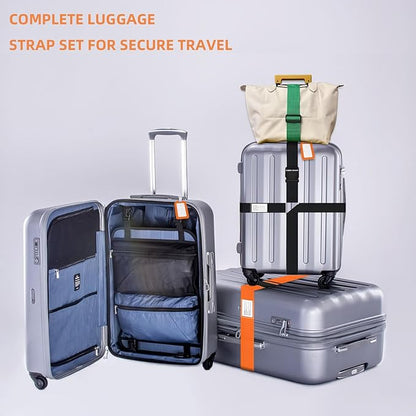 8 pcs Luggage Straps, CNYMANY 2-in-1 Travel Belt Add a Bag Luggage Strap, Adjustable Luggage Straps for suitcases Over Handle for Carry On Bag Airport Travel Accessories - Orange, Green, Black