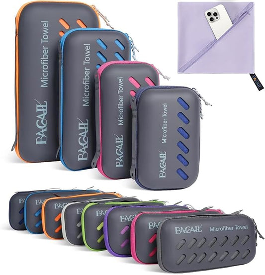 BAGAIL Camping Towel with EVA Case, Compact & Ultra Soft Microfiber Travel Towel - Super Absorbent & Lightweight Quick Dry Towels for Sports, Beach, Gym, Backpacking, Hiking and Yoga