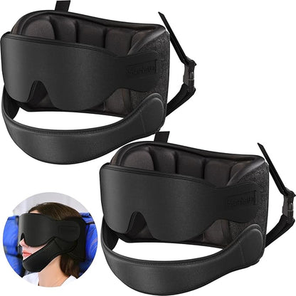 Airplane Pillow, Travel Pillows for Airplanes with Sleep Eye Mask, 360° Airplane Pillow for Long Flights, Car Road Trip, Car Headrest, Stop Bobblehead, Combo with Chin Strap,2-Pack Black