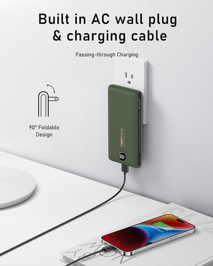 VEEKTOMX Portable Charger with Built in Cables 10000mAh, Power Bank for iPhone with Wall Plug, Travel Essential Fast Charging USB C Slim External Battery Pack for iPhone 17/16/15, Samsung, iPad, etc