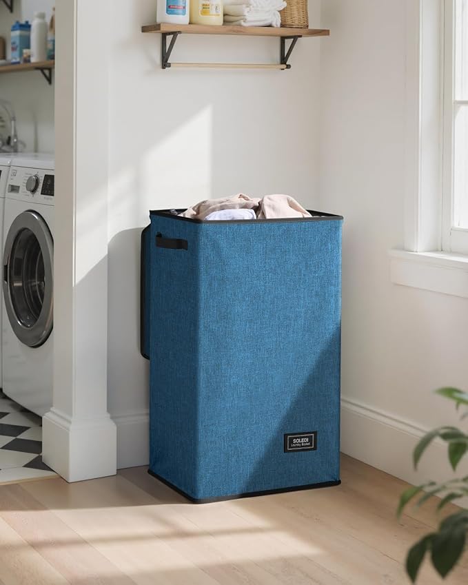 SOLEDI Laundry Hamper with Lid 90L Large & Tall Collapsible Laundry Basket, Clothes Hamper with Bag Removable Easy to Carry, Dirty Hampers for Bedroom, Bathroom, Dorm, College, Blue