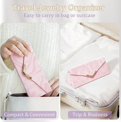 Yoobao Small Travel Jewelry Case for Women Girls, Triangle Jewelry Box Organizer, Foldable Storage Case for Necklaces Earrings Rings Bracelets, Travel Essentials, Ideal Present for Christmas