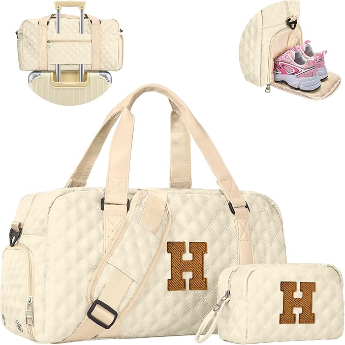 Duffel Bag, Girls Gift Bag Teens, Initial Travel Duffel Bag, Personalized Weekender Bag, Monogram Overnight Bag Gift for Grandmother,Tween Girls Gifts Daughter Gifts Niece Gifts, Mothers Gifts