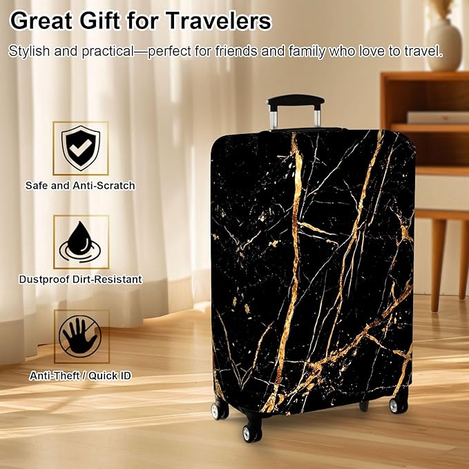 Luggage Cover Protector for 30-32 Inch Suitcases, TSA Approved Elastic Travel Suitcase Covers, Anti-Scratch Washable Luggage Sleeve for Carry On & Checked Bags, Black Marble
