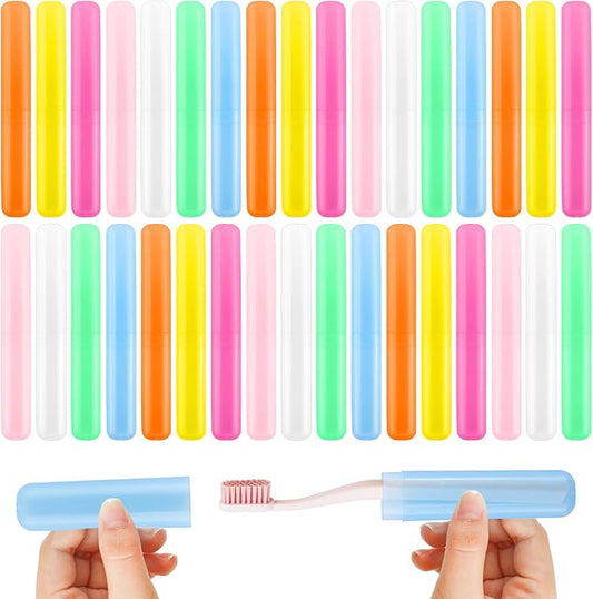 35 Pcs Travel Toothbrush Case, 7 Colors Plastic Portable Toothbrush Storage, Dust-Proof Toothbrushes Case Holder, Breathable Toothbrushes Container for Travel Camping Home School Business
