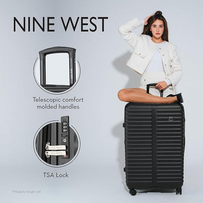Nine West Suvi 32 Inch Expandable Luggage for Extended Trips & Cruises, Large Hardshell Suitcase with 360° Spinner Wheels, Lightweight Rolling Travel Case Midnight Black