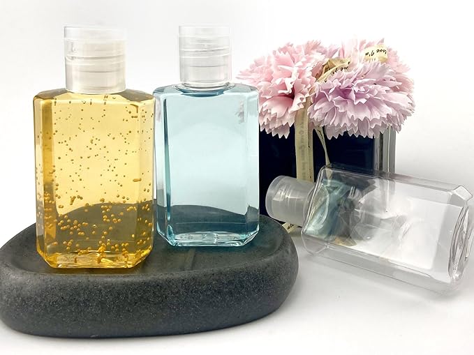 FOOCHY 2oz Empty Hand Sanitizer Travel Size Bottles, Refillable Clear Plastic Containers with Flip Cap for Shampoo, Lotion, Cream, Baby Shower, Tolitery (50 Pack)