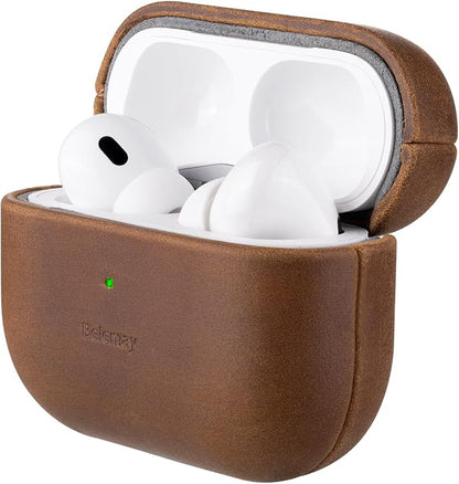 Belemay for AirPods Pro (1st Generation) Case, Compatible with MagSafe, Premium Crazy Horse Leather [Vintage Aesthetic] - Unique Patina - Comfort Grip - Compatible with AirPods Pro Case (2019), Brown