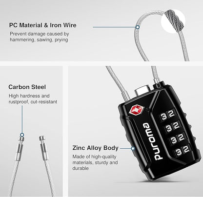 Puroma 4 Pack TSA Approved Luggage Locks, 4 Digit Combination Travel Locks Resettable Code Lock with Zinc Alloy Body for Suitcase, Toolbox, Backpack, Bag, Gym Locker (Basic Black)