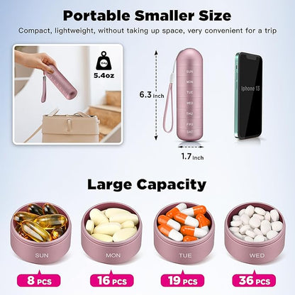 [2 Pack] Zannaki Metal Travel Pill Organizer, Portable Waterproof Weekly Pill Box, Large Aluminum Alloy Pill Case Container, BPA Free 7 Day Daily Medicine Organizer Holder for Vitamin, Supplement