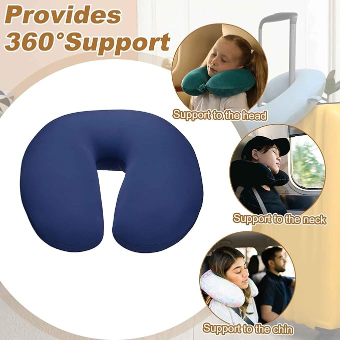 HARFINGTON Travel Pillow Airplane Neck Pillow U-Shaped Filled with Foam Beads Stuffable Classic for Sleeping Neck Chin Lumbar Support, Dark Blue
