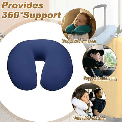 HARFINGTON Travel Pillow Airplane Neck Pillow U-Shaped Filled with Foam Beads Stuffable Classic for Sleeping Neck Chin Lumbar Support, Dark Blue