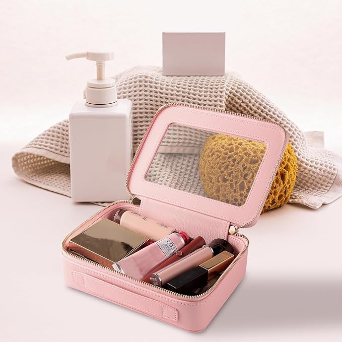 Aveniee Clear Makeup Bag Organizer, Travel Toiletry Bag for Women, Waterproof Cosmetic Pouch with Zippers,Car Accessories Organizers and Storage Case,Pink