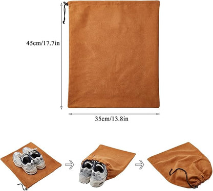LAKE OF FIRE 4-Piece Travel Shoe Bags for Packing, 17.7" x 13.8" Dustproof Shoe Bags - Flannel Shoe Pouch with Drawstring Closure,Washable & Reusable(Brown)