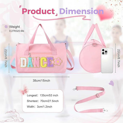 Dance Bag for Girls, KUIRAN 23L Travel Duffel Bag with Colorful Chenille Letter, Lightweight Small Gym Sport Ballet Weekender Bag with Large Main Compartment - Pink/Flower