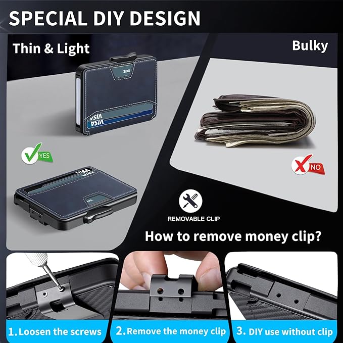 Wallet for Men, Mens Wallet Minimalist Slim Wallet, RFID Blocking Smart Pop Up Wallet with Money Clip & ID Window, Metal Compact Wallet, Aluminum Credit Card Holder Wallet