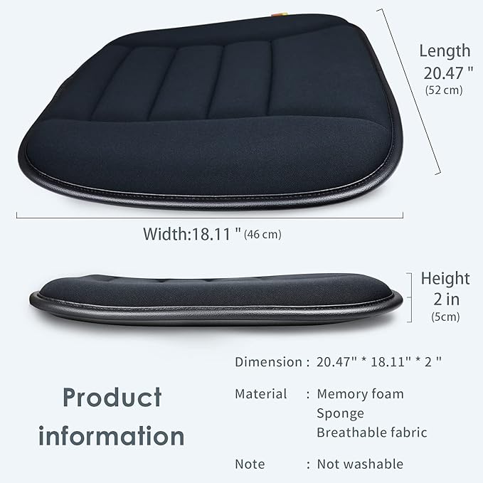 Thick Seat Cushion Memory Foam Car Seat Cushion Pad for Car Driver Seat Office Chair, Thickened Black
