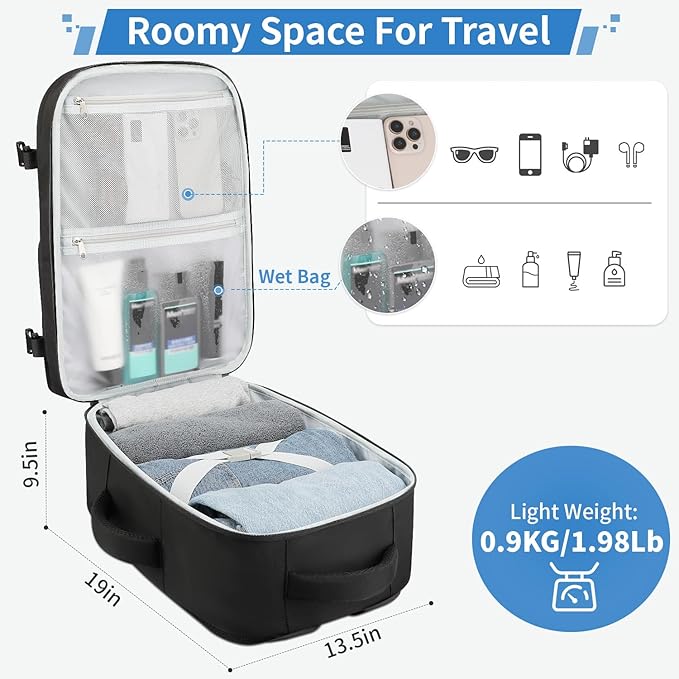 ZOMFELT Travel Backpack for Men, 18.4 inch Laptop Backpack with Wet Pocket, Large Capacity Long Distance Travel Bag Casual Daypack for Weekender Trip, XXL, Black