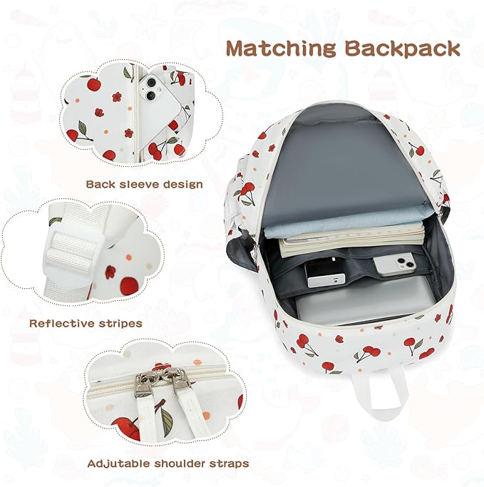 Somago 4 Piece Kid's Luggage with Backpack Set for Boys Girls Spinner 18" Hardside PC Rolling Carry on Suitcase with TSA Lock, Cherry White