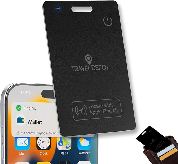 Wallet Tracker Card w/Wireless Charging [Apple MFi Certified] Rechargeable Thin Wallet Finder w/Find My (iOS Only), Item Finder for Luggage Tags, GPS Bluetooth Tracking, 80-100dB Alert