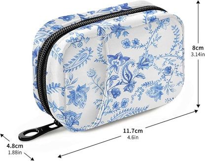 Blue and White Flower Pill Organizer Box Case Container Holder 7 Days Weekly Travel Cute Vitamin Dispenser Sorter Planner Storage Small Compact Men Women