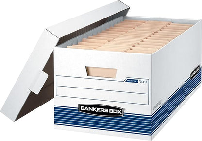 Bankers Box 20 Pack STOR/FILE Medium-Duty File Storage Boxes, FastFold, Lift-Off Lid, Letter, White/Blue