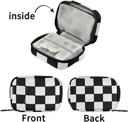 Pill Organizer Box Case Weekly Travel Pill Container Cute Pill Holder 7Day Vitamin Organizer Pill Dispenser Sorter Planner Storage Small Compact Checkerboard White and Black05